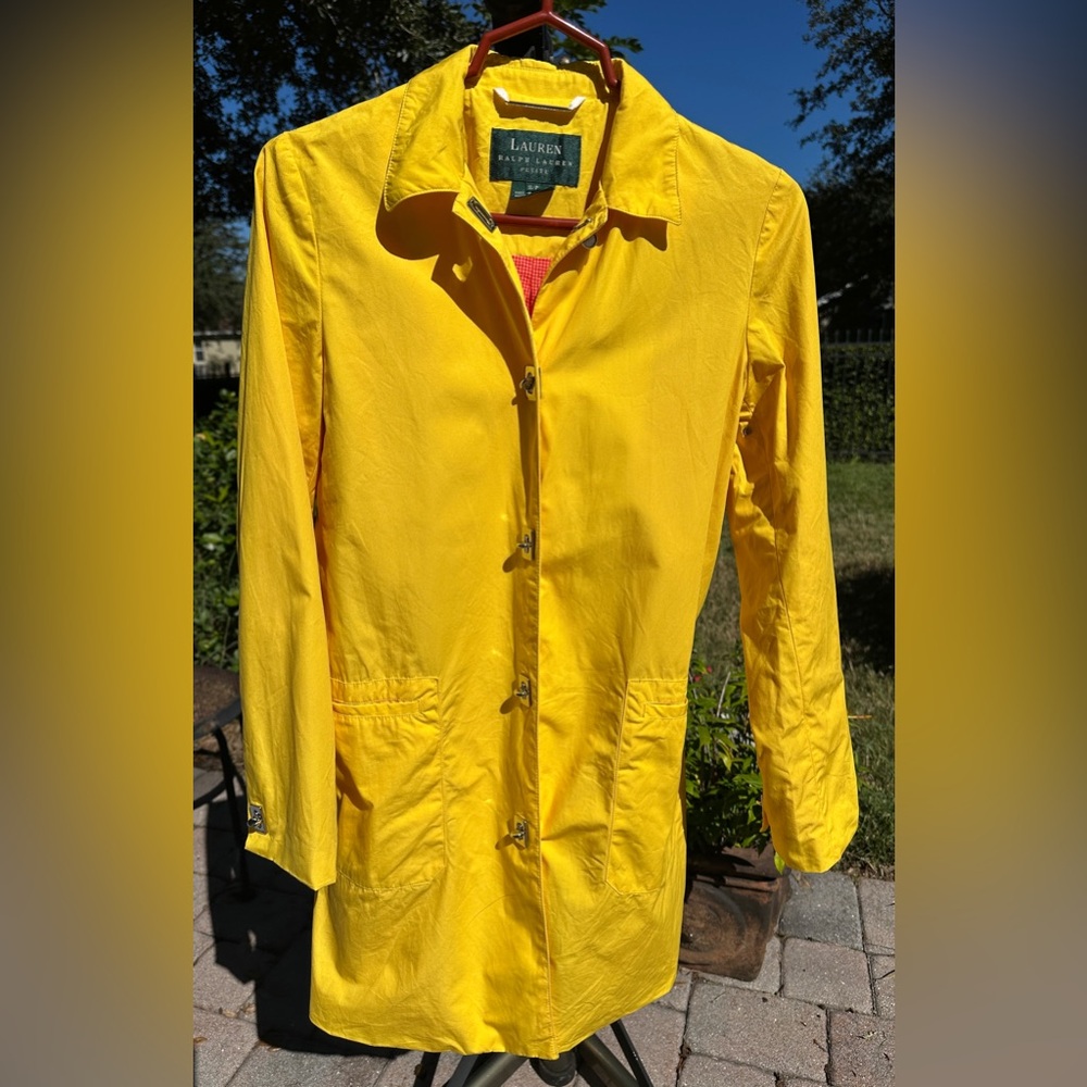 Lauren Ralph Lauren Women’s Yellow Raincoat Trench Jacket Plaid Lining Size S/P